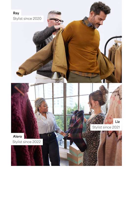 Stylist with Stitch Fix clothes.