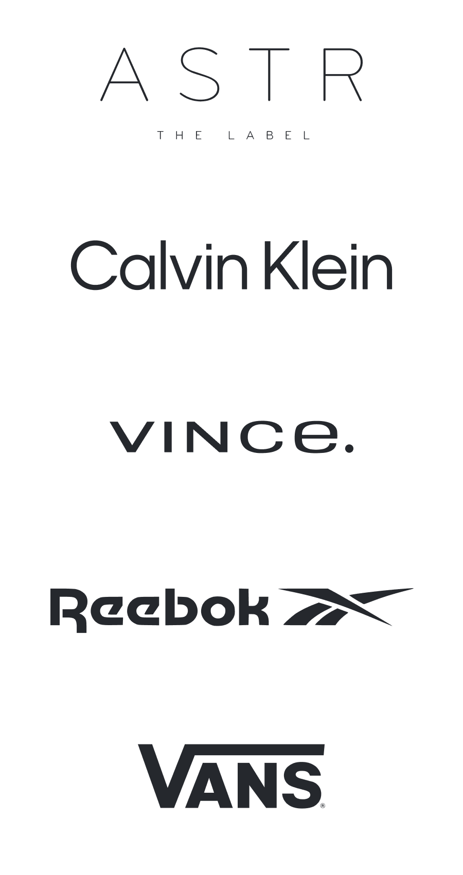 Stitch Fix brands including ASTR The Label, Calvin Klein, Vince, Reebok, and Vans.